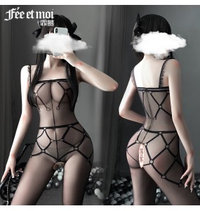 FEE ET MOI See Through Fake Bundling Open File Body Stocking (Black)